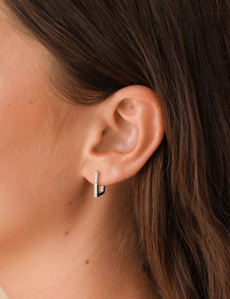 Block Stacking Hoop Earrings - Silver