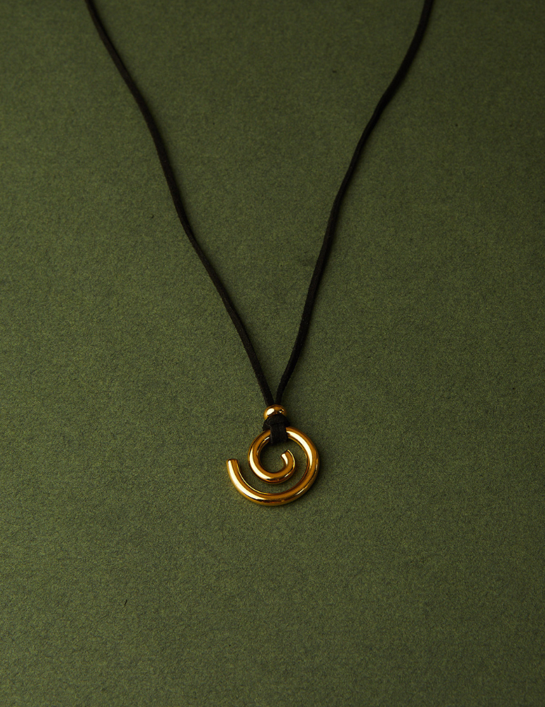 Barcelona Necklace -  Spiral Gold Pendant and Black Cord Necklac