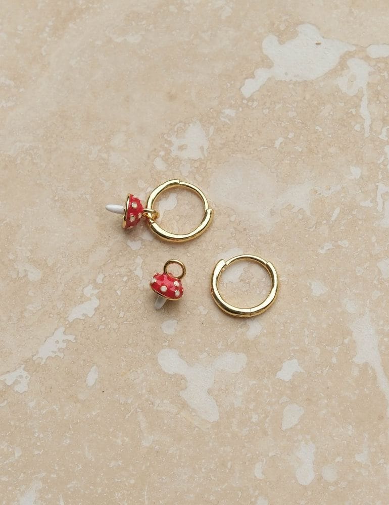 Mini Hoops & Mushroom Charms - Gold & Silver