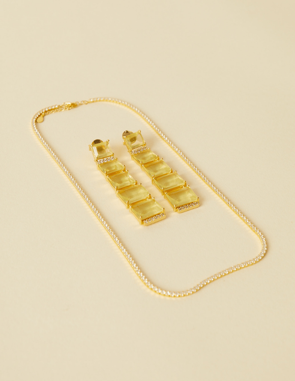 Tennis Necklace & Cascade Earrings - Lemon Quartz Set