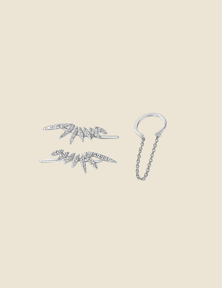 Wings Climbers & Chain Cuff Silver Set