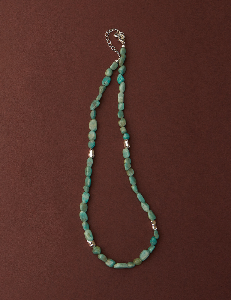Santorini Beaded Necklace - Amazonite & Silver Beads