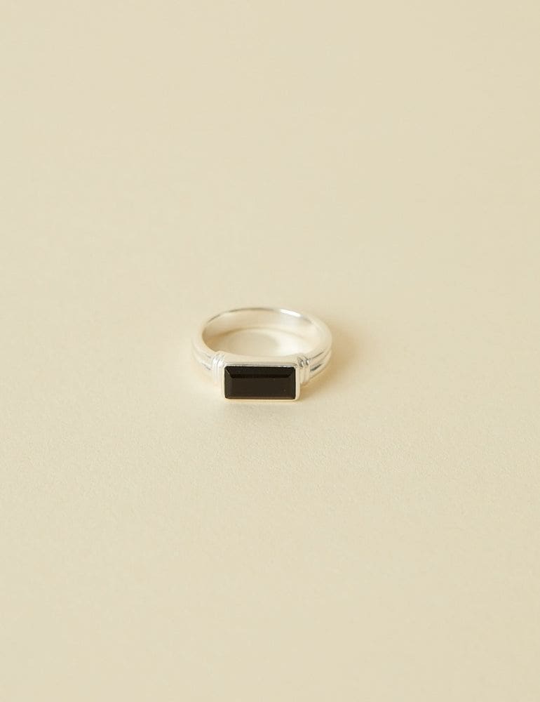 Gemstone Stacking Ring Black Onyx - Silver