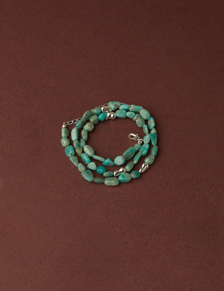 Santorini Beaded Necklace - Amazonite & Silver Beads