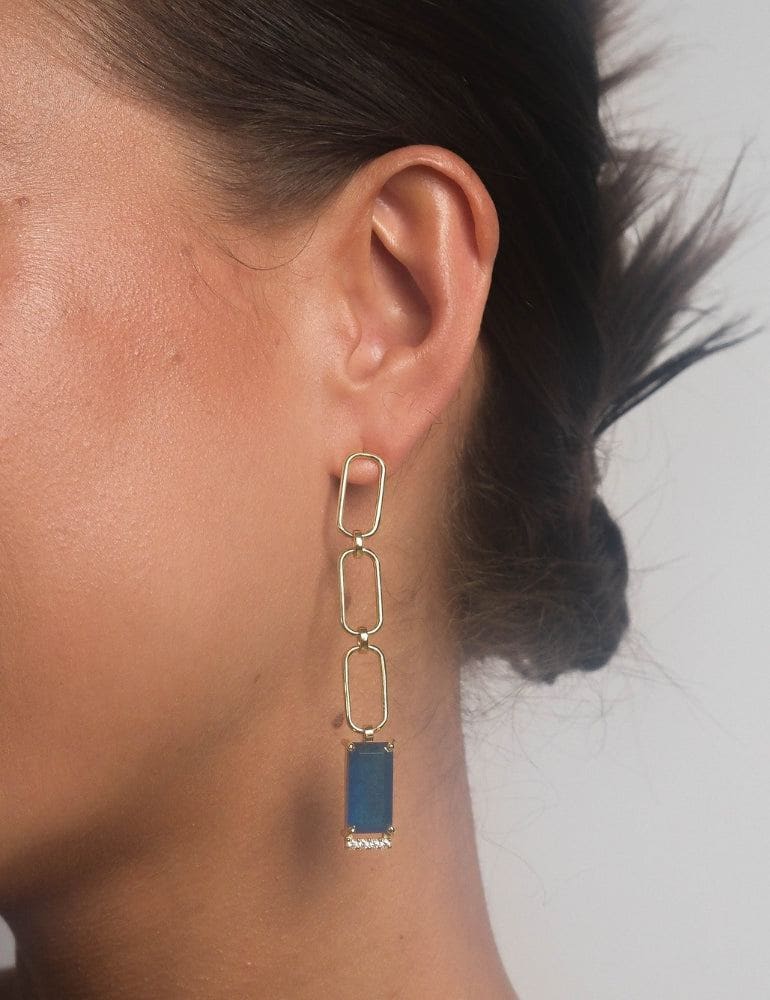 Chain Drop Earrings - Blue Black Jade
