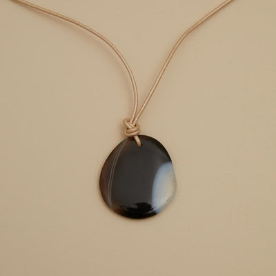 The Kate - Black Onyx Stone and Leather Necklace